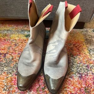Free People White & Grey Western Booties